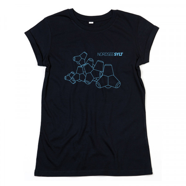 T-Shirt "Sylt Tetrapoden Kontur" für Damen, schwarz