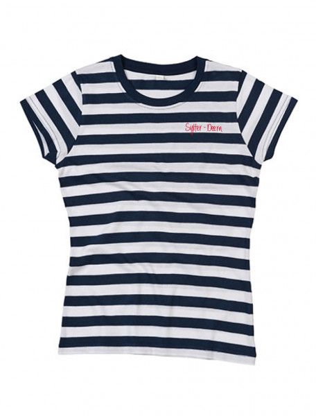 T-Shirt "Küsten Deern" für Damen, blau-weiß gestreift
